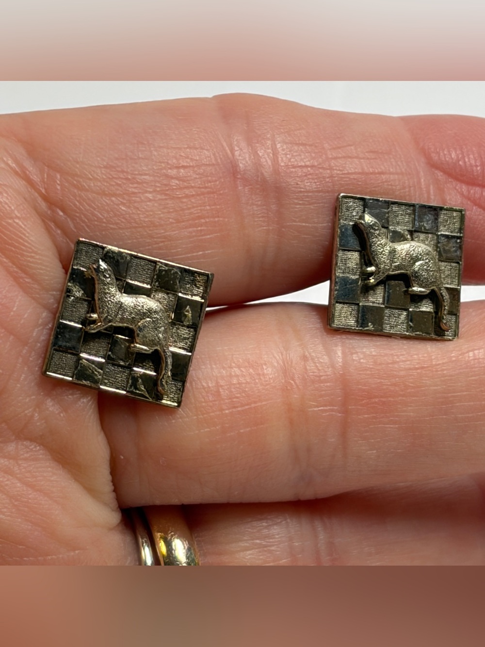 Antique EISENSTADT 925 Sterling Silver Cufflinks Checkerboard Otters Rare 6.67g